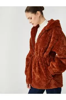 ahika Ercmen X — плюшевое пальто оверсайз с капюшоном Koton, коричневый