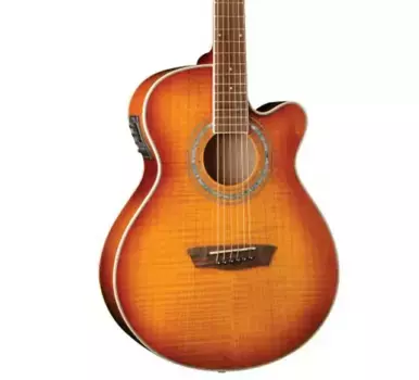 Акустическая гитара Washburn EA15 Festival Series Mini Jumbo Cutaway Acoustic Electric Guitar. Ice Tea Burst