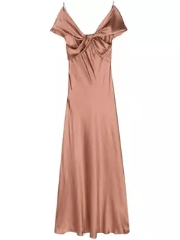 Alberta Ferretti длинное платье с драпировкой, коричневый