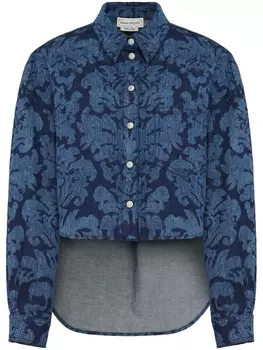 Alexander McQueen джинсовая рубашка с узором Damask, синий