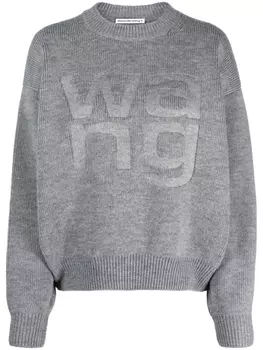 Alexander Wang джемпер с приспущенными плечами и логотипом, серый