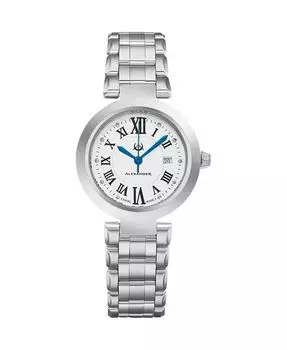 Alexander Watch A203B-01, женские кварцевые часы с датой, корпус из нержавеющей стали на браслете из нержавеющей стали Stuhrling, серебро