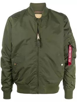 Alpha Industries бомбер на молнии, зеленый