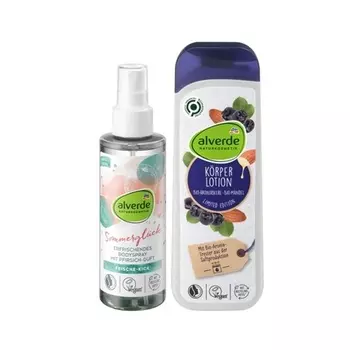 Alverde NATURKOSMETIK Набор для ухода за телом: спрей для тела Summer Bliss с ароматом персика 150 мл + лосьон для тела Aronia Almond с маслом ши 250 мл