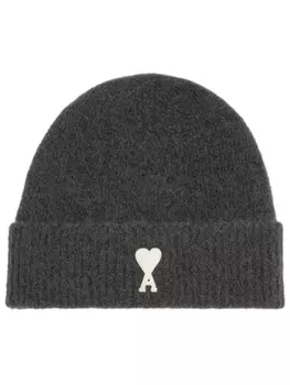 AMI Paris шапка бини с монограммой Ami de Coeur, серый