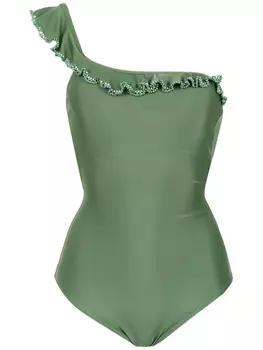 Amir Slama one shoulder swimsuit, зеленый