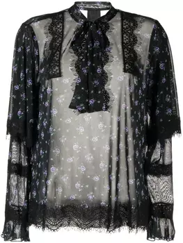 Anna Sui блузка с кружевом и цветочным принтом, черный
