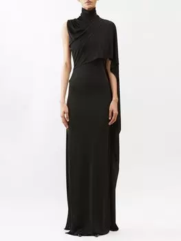 Асимметричное платье из джерси с драпировкой Saint Laurent, черный