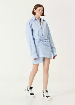 Асимметричное платье-рубашка синего цвета в полоску Off-White