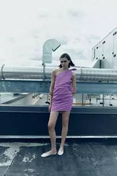 Асимметричное платье с завязками ZARA, розовый