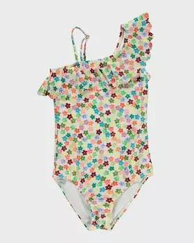 Асимметричный цельный купальник из сетки для девочек Molo, цвет Flower Petit