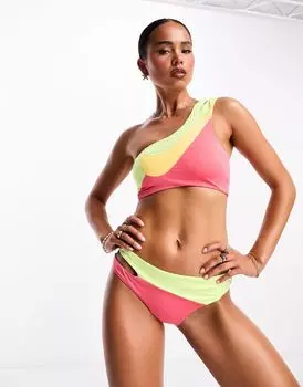 Асимметричный купальник бикини розового и зеленого цвета Nike Swoosh Block Nike