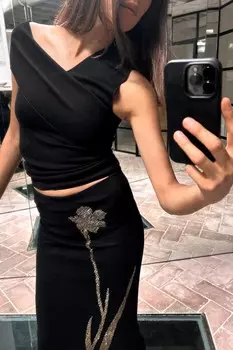 Асимметричный трикотажный топ стрейч ZARA, черный