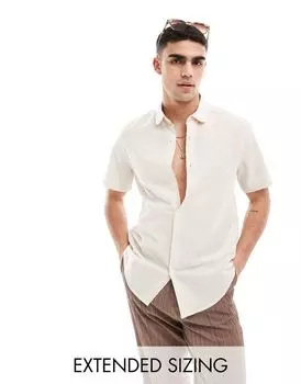 ASOS DESIGN – элегантная льняная рубашка цвета экрю с круглым воротником