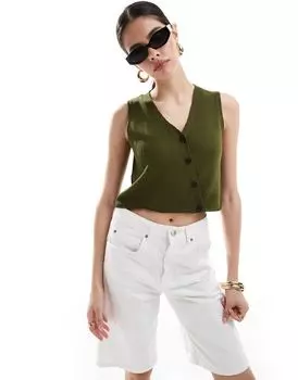 ASOS DESIGN — Асимметричный жилет из пряжи-букле цвета хаки