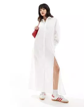 ASOS DESIGN – белое платье-рубашка макси с глубоким двойным разрезом