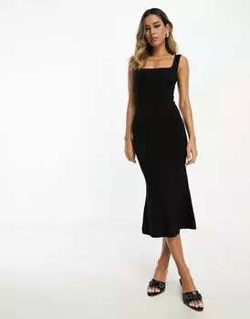 ASOS DESIGN – черное платье миди с ромбовидным вырезом