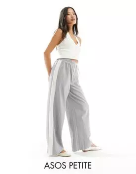 ASOS DESIGN Petite серые брюки в полоску с контрастной вставкой