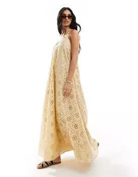 ASOS DESIGN Premium – бежевое платье макси с английской вышивкой
