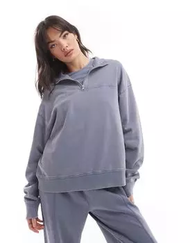 ASOS DESIGN – синяя толстовка оверсайз с молнией на шее