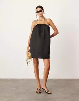 ASOS EDITION – черное мини-платье из плотного атласа с вырезом-бандо