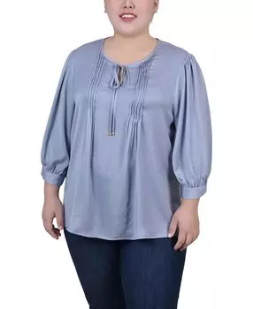 Атласная блузка больших размеров NY Collection, голубой