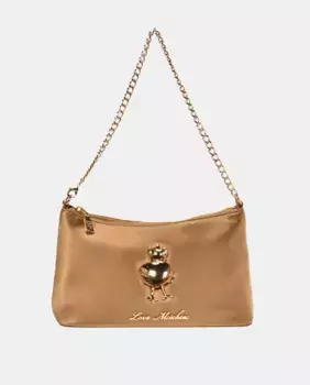 Атласная черная сумка на молнии Love Moschino, золотой