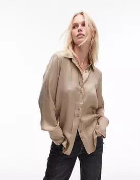 Атласная рубашка цвета шампанского Topshop