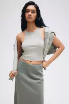 Атласная юбка макси H&M, зеленый
