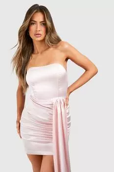 Атласное мини-платье со сборками boohoo, бежевый
