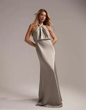 Атласное платье макси с вырезом бретелькой ASOS Bridesmaid