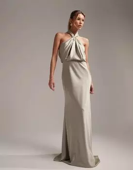 Атласное платье макси с вырезом бретелькой ASOS Bridesmaid
