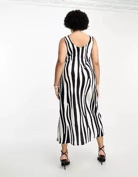Атласное платье миди с абстрактным принтом зебры ASOS DESIGN Curve