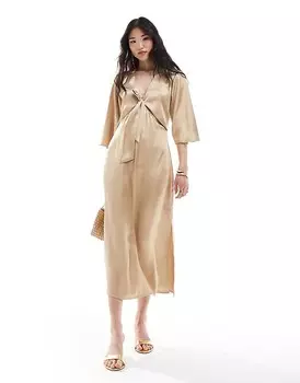 Атласное платье миди с завязками спереди Pretty Lavish