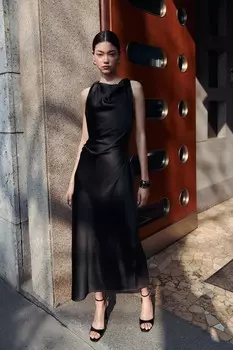 Атласное платье миди ZARA, черный