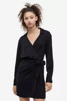 Атласное платье-рубашка с запахом H&M