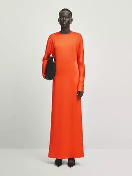 Атласное платье с длинным рукавом Massimo Dutti, розовый