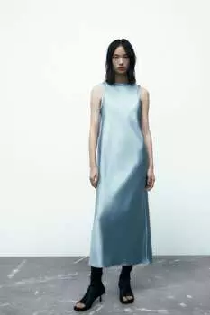 Атласное платье ZARA, голубой