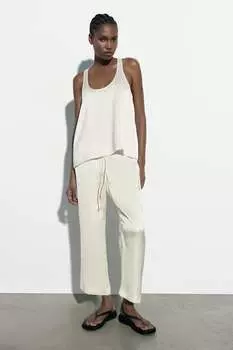 Атласные брюки прямого кроя ZARA, устричный белый