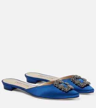 Атласные мюли hangisimu flat с декором Manolo Blahnik, синий