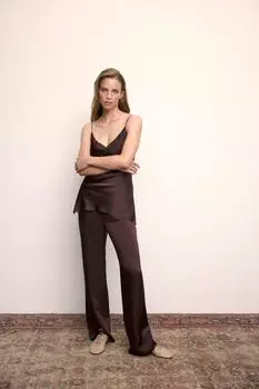 Атласный топ с разрезами ZARA, темно-бордовый