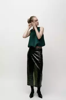 Атласный топ-шарик ZARA, цвет bottle green