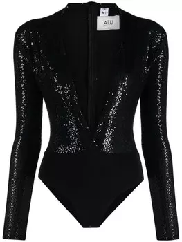 Atu Body Couture боди с пайетками и глубоким вырезом, черный
