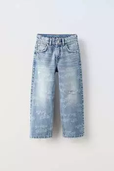Аутентичные разрушенные джинсы ZARA, средне-синий