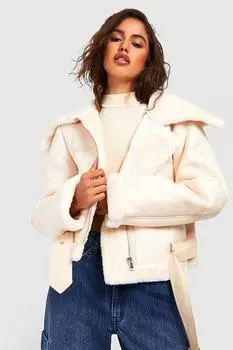 Авиатор из искусственного меха из искусственного меха boohoo, белый
