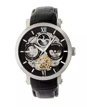 Автоматические часы Aries Silver & Black & Black кожаные 43 мм Heritor, черный