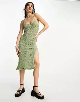 Ажурное платье миди крючком ASOS цвета хаки