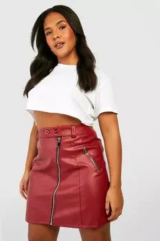 Байкерская мини-юбка plus pu Boohoo, винный