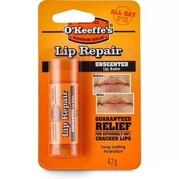 Бальзам для губ Lip Repair без запаха, 4,2 г — для очень сухих, потрескавшихся губ, увлажнение на весь день, 7 увлажняющих ингредиентов, 1 шт., O'Keeffe'S