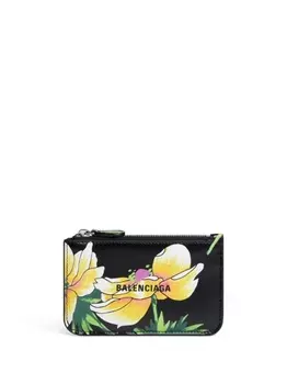 Balenciaga картхолдер с цветочным принтом, черный